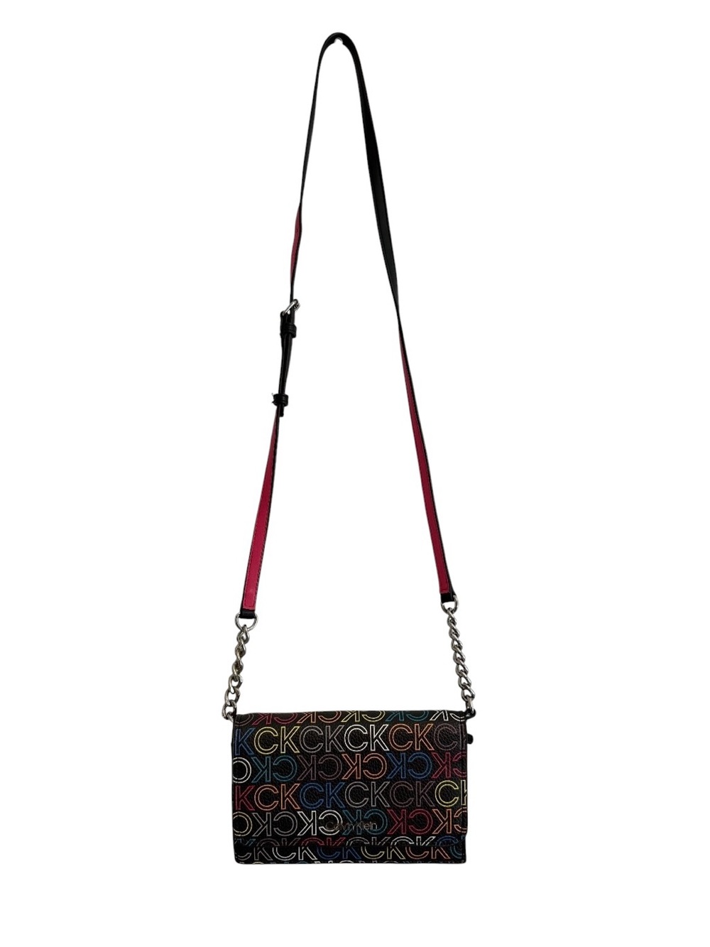 Calvin Klein Multicolor CK Logo Crossbody Purse Handbag Adjustable Pink Strap - Picture 2 of 14